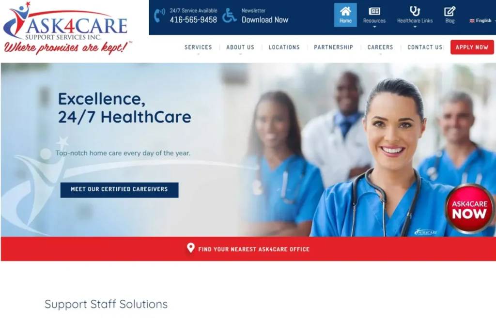 Ask4Care healthcare staffing website project screenshot