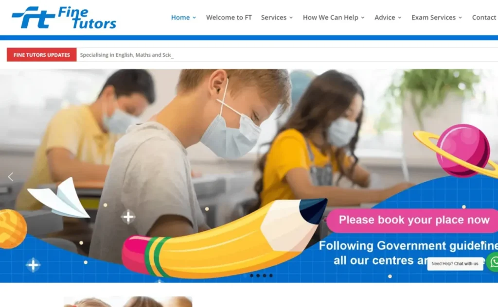 Fine Tutors UK education and tutoring website project screenshot