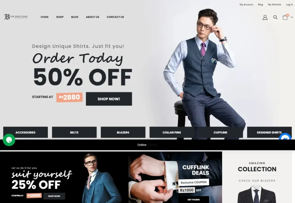 The Shirts Bar fashion e-commerce website project screenshot